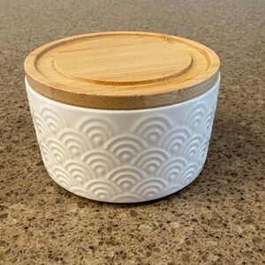White Ceramic Storage Jar with Bamboo Lid